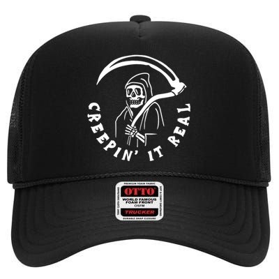 Creepin It Real Grim Reaper Halloween High Crown Mesh Back Trucker Hat