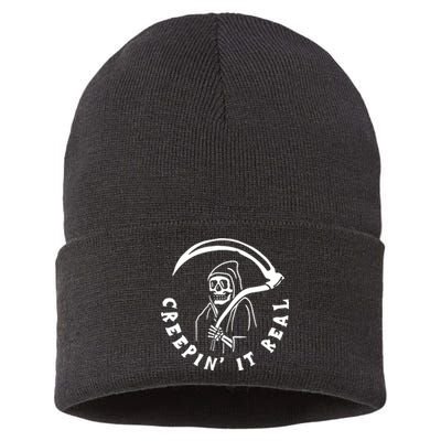 Creepin It Real Grim Reaper Halloween Sustainable Knit Beanie