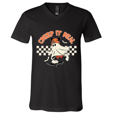 Creep It Real Spooky Ghost Mouse V-Neck T-Shirt