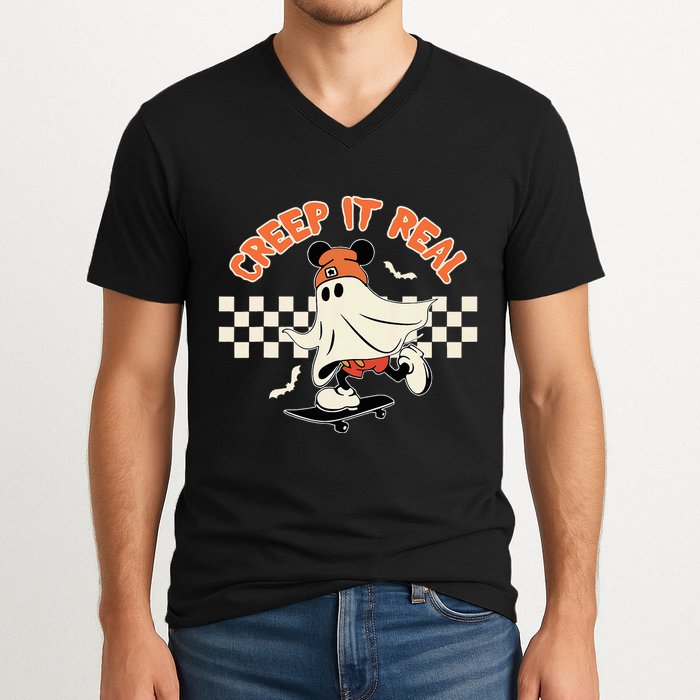 Creep It Real Spooky Ghost Mouse V-Neck T-Shirt