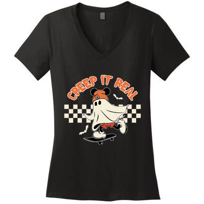Creep It Real Spooky Ghost Mouse Women's V-Neck T-Shirt