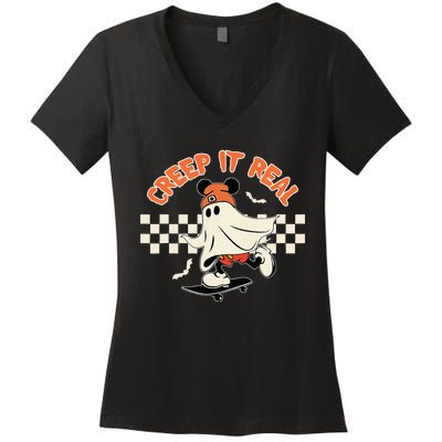 Creep It Real Spooky Ghost Mouse Women's V-Neck T-Shirt