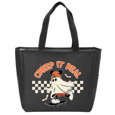Creep It Real Spooky Ghost Mouse Zip Tote Bag