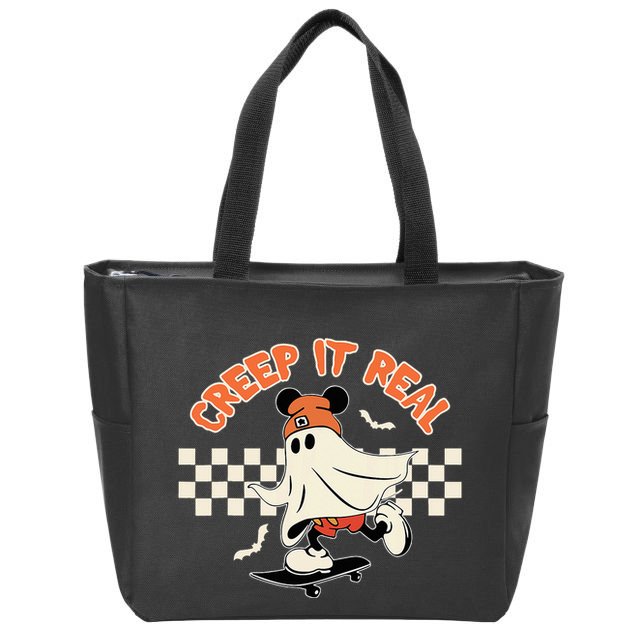 Creep It Real Spooky Ghost Mouse Zip Tote Bag