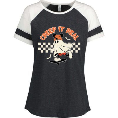 Creep It Real Spooky Ghost Mouse Enza Ladies Jersey Colorblock Tee