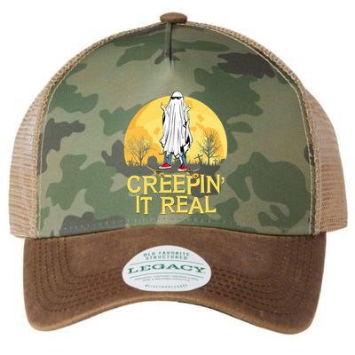 Creepin It Real Skateboard Ghost Funny Retro Halloween Meaningful Gift Legacy Tie Dye Trucker Hat