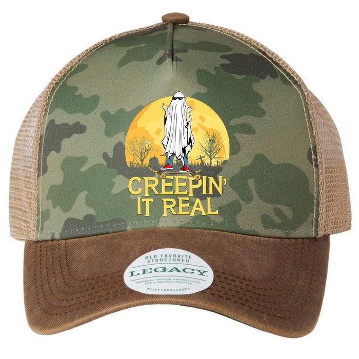 Creepin It Real Skateboard Ghost Funny Retro Halloween Meaningful Gift Legacy Tie Dye Trucker Hat