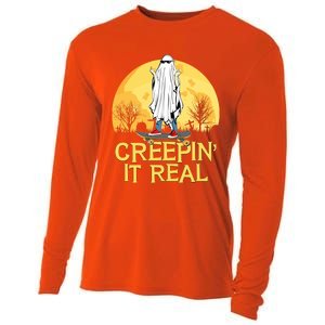 Creepin It Real Skateboard Ghost Funny Retro Halloween Meaningful Gift Cooling Performance Long Sleeve Crew