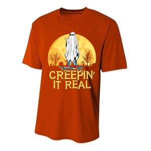 Creepin It Real Skateboard Ghost Funny Retro Halloween Meaningful Gift Performance Sprint T-Shirt