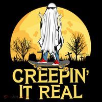 Creepin It Real Skateboard Ghost Funny Retro Halloween Meaningful Gift Sustainable Bucket Hat