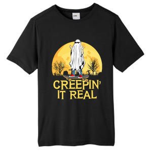 Creepin It Real Skateboard Ghost Funny Retro Halloween Meaningful Gift Tall Fusion ChromaSoft Performance T-Shirt