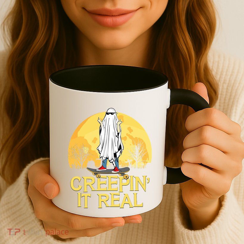 Creepin It Real Skateboard Ghost Funny Retro Halloween Meaningful Gift Mug