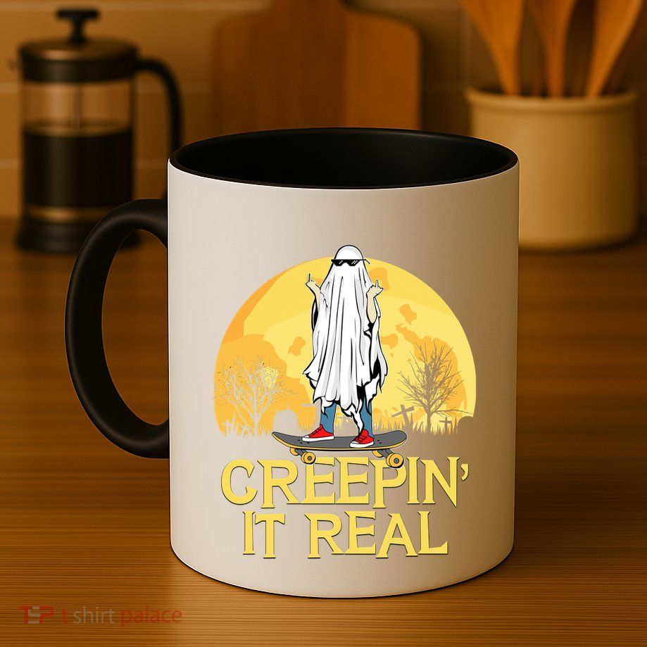 Creepin It Real Skateboard Ghost Funny Retro Halloween Meaningful Gift Mug