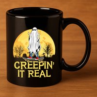 Creepin It Real Skateboard Ghost Funny Retro Halloween Meaningful Gift 11oz C Handle Ceramic Mug