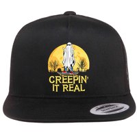 Creepin It Real Skateboard Ghost Funny Retro Halloween Meaningful Gift Flat Bill Trucker Hat