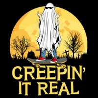 Creepin It Real Skateboard Ghost Funny Retro Halloween Meaningful Gift Flat Bill Trucker Hat