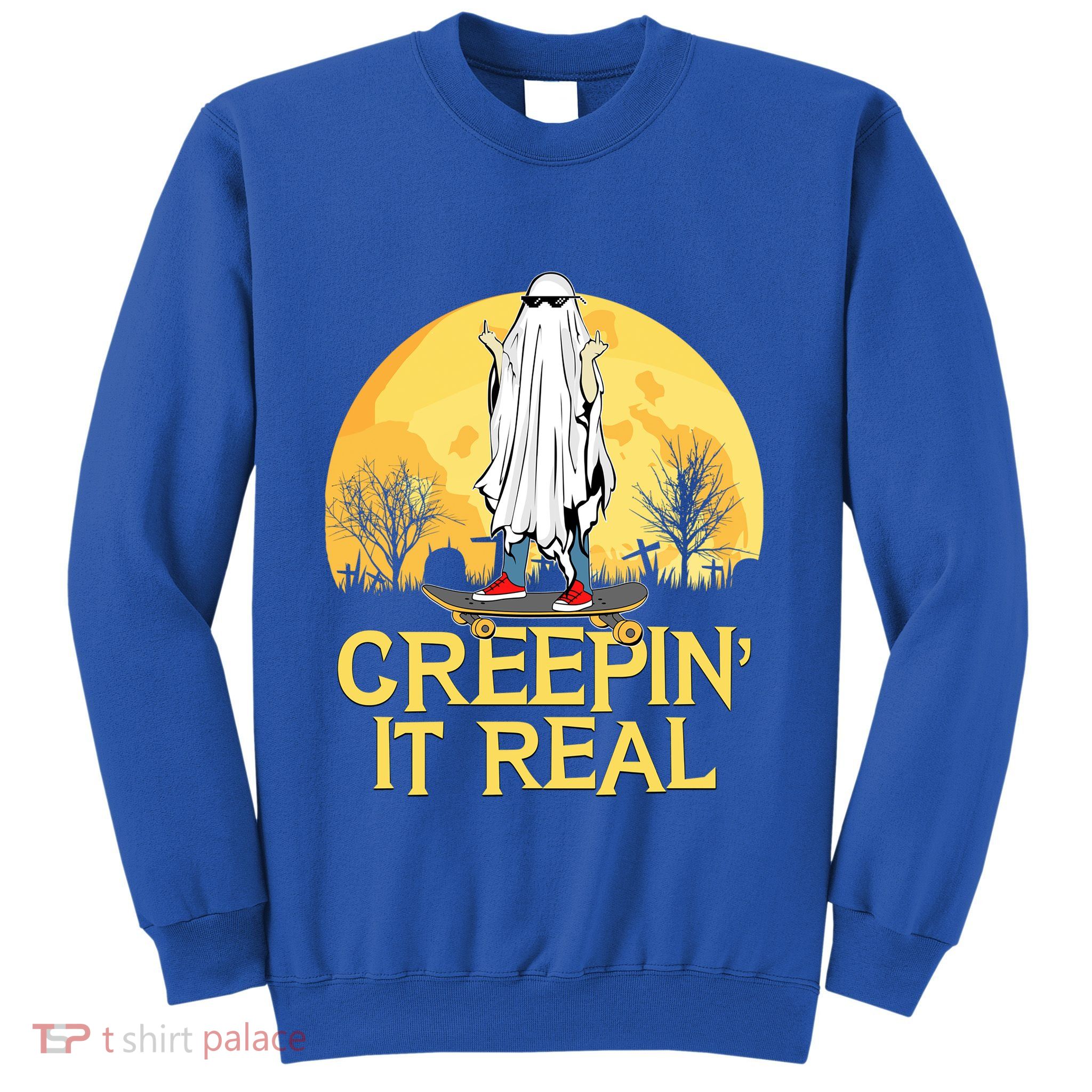 Creepin It Real Skateboard Ghost Funny Retro Halloween Meaningful Gift Sweatshirt