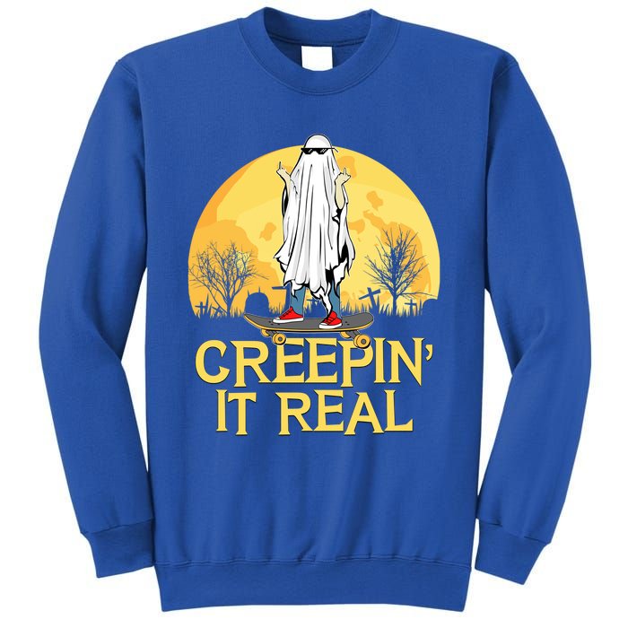 Creepin It Real Skateboard Ghost Funny Retro Halloween Meaningful Gift Sweatshirt