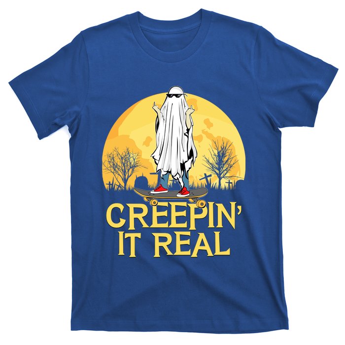 Creepin It Real Skateboard Ghost Funny Retro Halloween Meaningful Gift T-Shirt