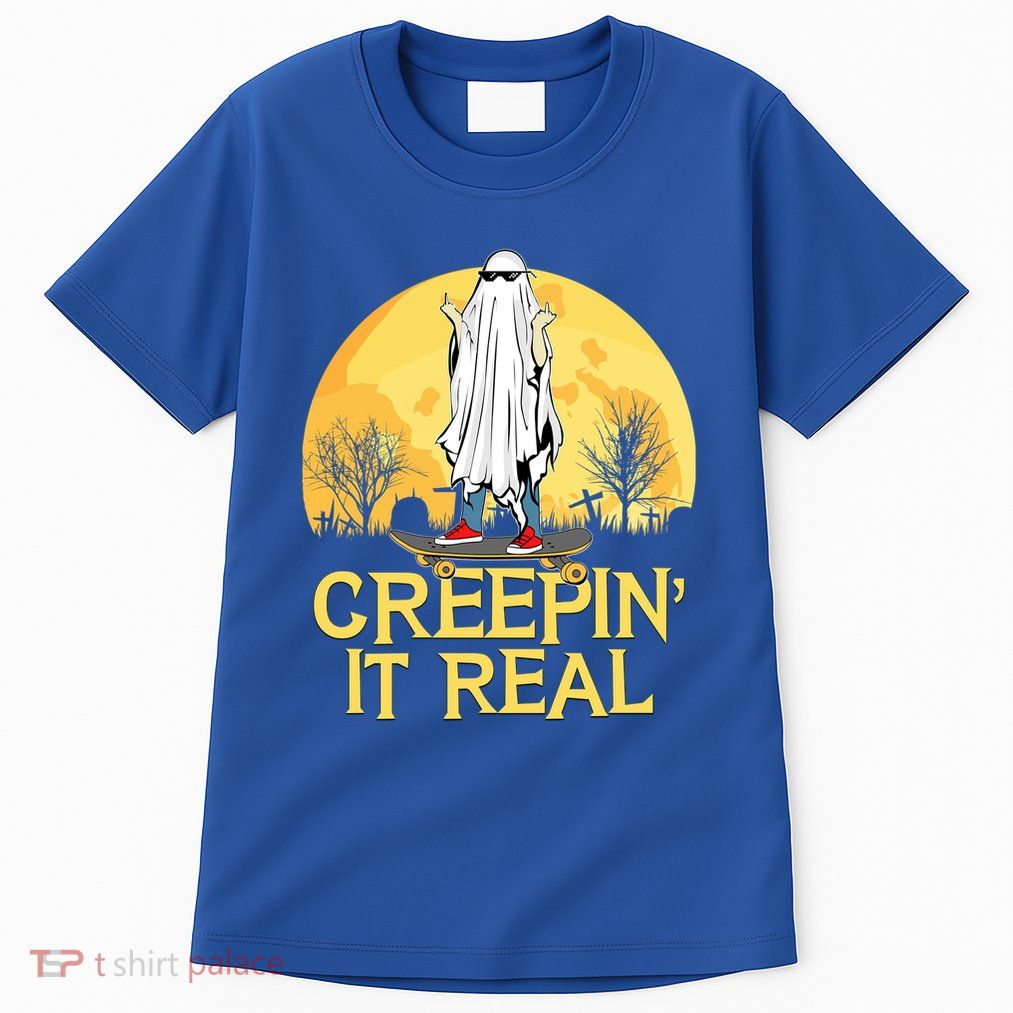 Creepin It Real Skateboard Ghost Funny Retro Halloween Meaningful Gift Tall T-Shirt