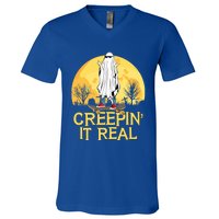 Creepin It Real Skateboard Ghost Funny Retro Halloween Meaningful Gift V-Neck T-Shirt