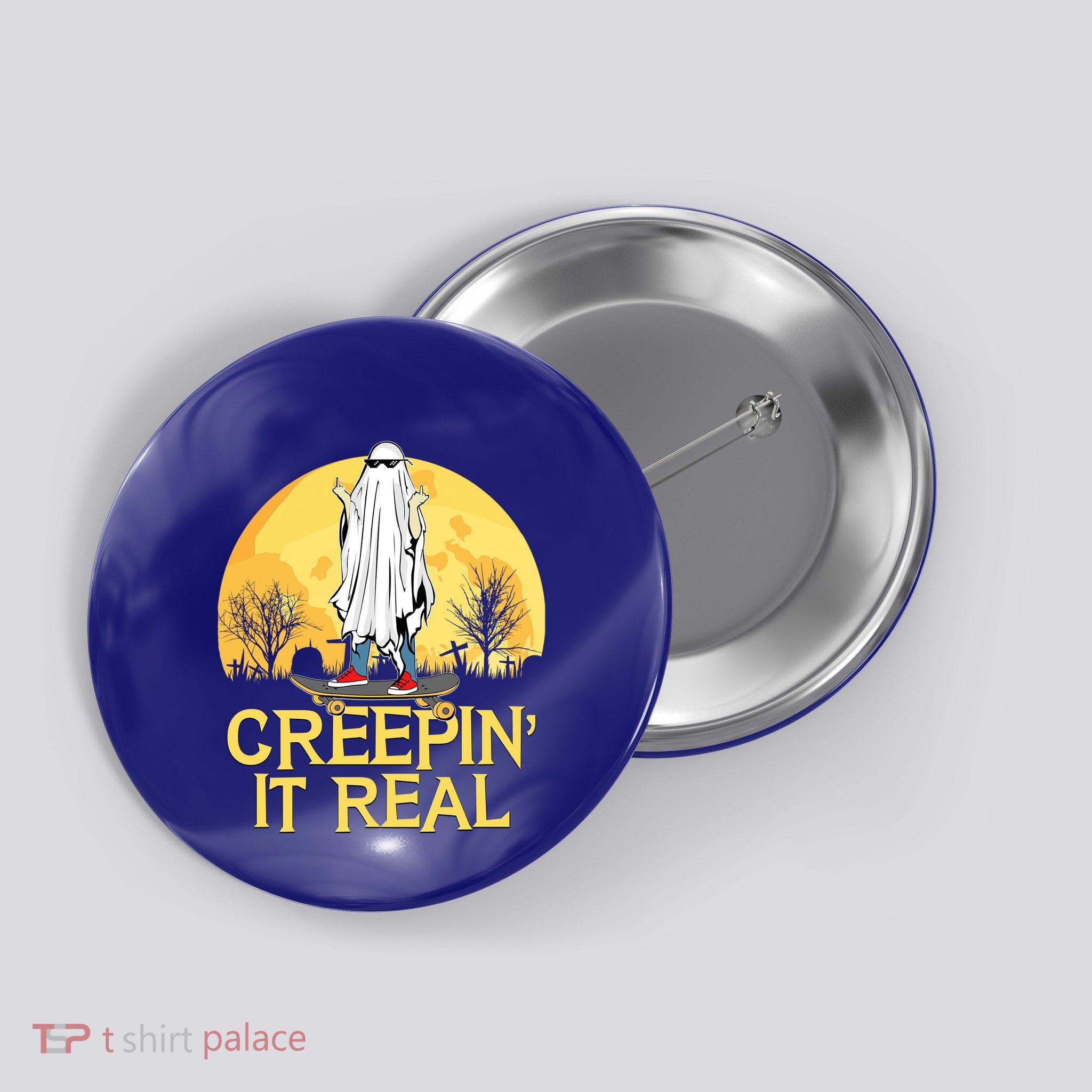 Creepin It Real Skateboard Ghost Funny Retro Halloween Meaningful Gift Button