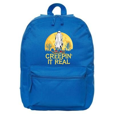 Creepin It Real Skateboard Ghost Funny Retro Halloween Meaningful Gift 16 in Basic Backpack