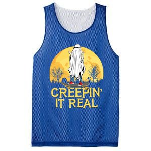 Creepin It Real Skateboard Ghost Funny Retro Halloween Meaningful Gift Mesh Reversible Basketball Jersey Tank