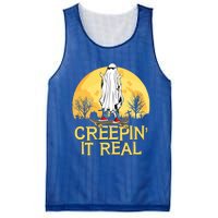 Creepin It Real Skateboard Ghost Funny Retro Halloween Meaningful Gift Mesh Reversible Basketball Jersey Tank