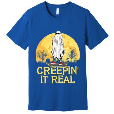 Creepin It Real Skateboard Ghost Funny Retro Halloween Meaningful Gift Premium T-Shirt