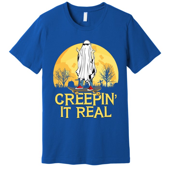 Creepin It Real Skateboard Ghost Funny Retro Halloween Meaningful Gift Premium T-Shirt