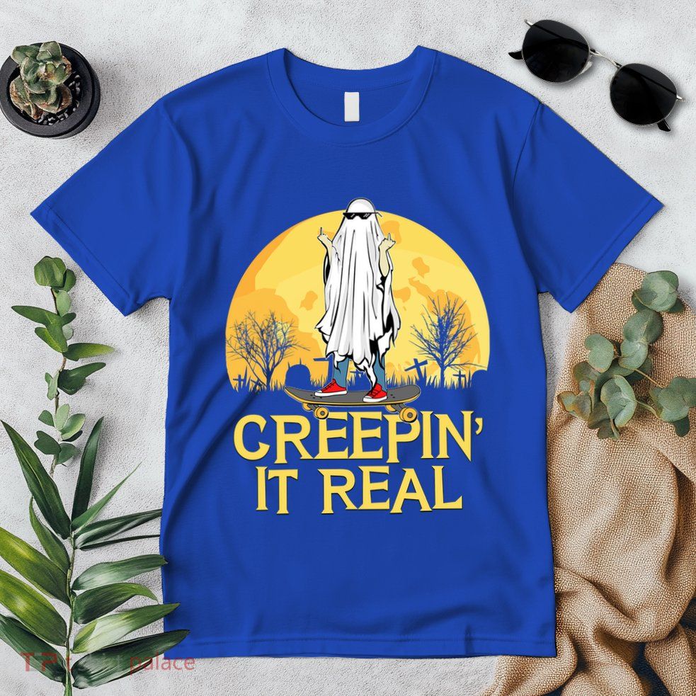 Creepin It Real Skateboard Ghost Funny Retro Halloween Meaningful Gift Premium T-Shirt