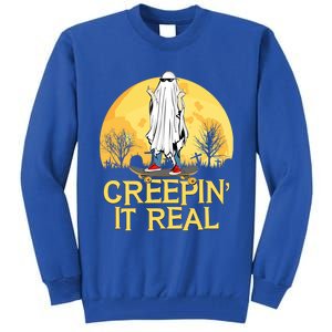 Creepin It Real Skateboard Ghost Funny Retro Halloween Meaningful Gift Tall Sweatshirt