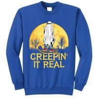 Creepin It Real Skateboard Ghost Funny Retro Halloween Meaningful Gift Tall Sweatshirt