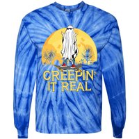 Creepin It Real Skateboard Ghost Funny Retro Halloween Meaningful Gift Tie-Dye Long Sleeve Shirt