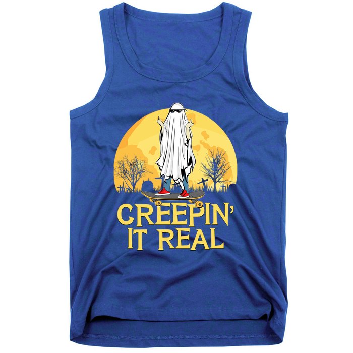 Creepin It Real Skateboard Ghost Funny Retro Halloween Meaningful Gift Tank Top