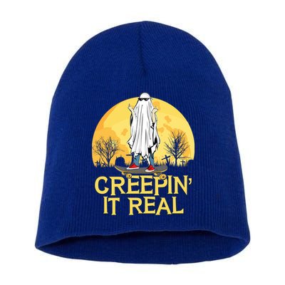 Creepin It Real Skateboard Ghost Funny Retro Halloween Meaningful Gift Short Acrylic Beanie