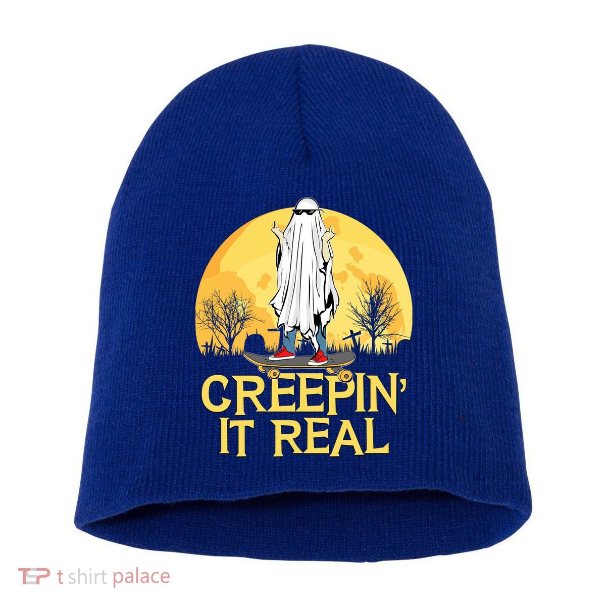 Creepin It Real Skateboard Ghost Funny Retro Halloween Meaningful Gift Short Acrylic Beanie