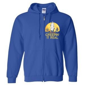 Creepin It Real Skateboard Ghost Funny Retro Halloween Meaningful Gift Full Zip Hoodie