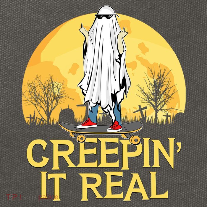 Creepin It Real Skateboard Ghost Funny Retro Halloween Meaningful Gift Cotton Canvas Backpack
