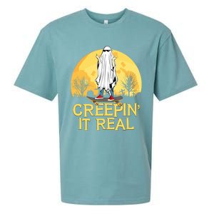 Creepin It Real Skateboard Ghost Funny Retro Halloween Meaningful Gift Sueded Cloud Jersey T-Shirt