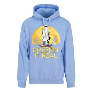 Creepin It Real Skateboard Ghost Funny Retro Halloween Meaningful Gift Unisex Surf Hoodie