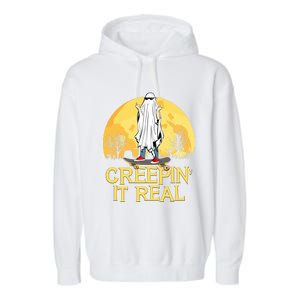 Creepin It Real Skateboard Ghost Funny Retro Halloween Meaningful Gift Garment-Dyed Fleece Hoodie