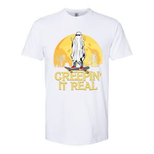 Creepin It Real Skateboard Ghost Funny Retro Halloween Meaningful Gift Softstyle CVC T-Shirt