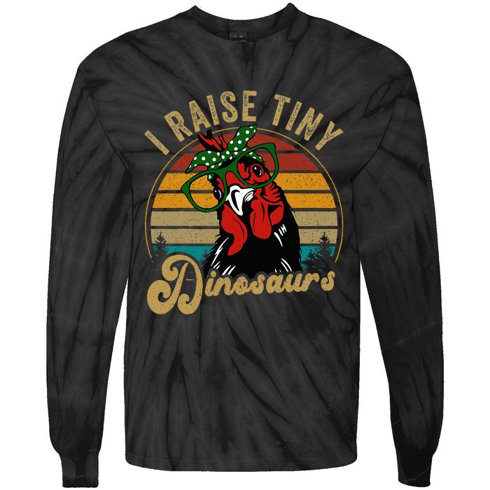 Chicken I Raise Tiny Dinosaurs Mama Hen Farm Mom Tie-Dye Long Sleeve Shirt