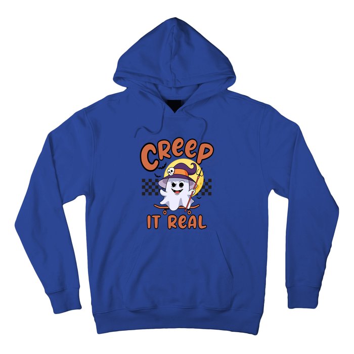 Creep It Real Vintage Retro Ghost On Skateboard Checkerboard Cool Gift Hoodie