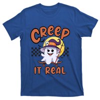 Creep It Real Vintage Retro Ghost On Skateboard Checkerboard Cool Gift T-Shirt