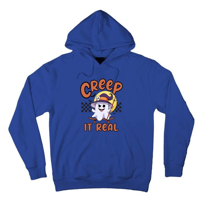 Creep It Real Vintage Retro Ghost On Skateboard Checkerboard Cool Gift Tall Hoodie