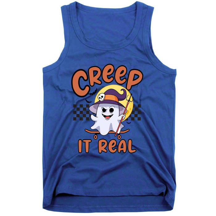 Creep It Real Vintage Retro Ghost On Skateboard Checkerboard Cool Gift Tank Top