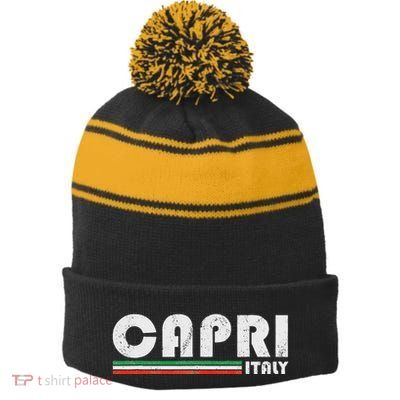Capri Italy Retro Vintage Travel Vacation Gift Stripe Pom Pom Beanie